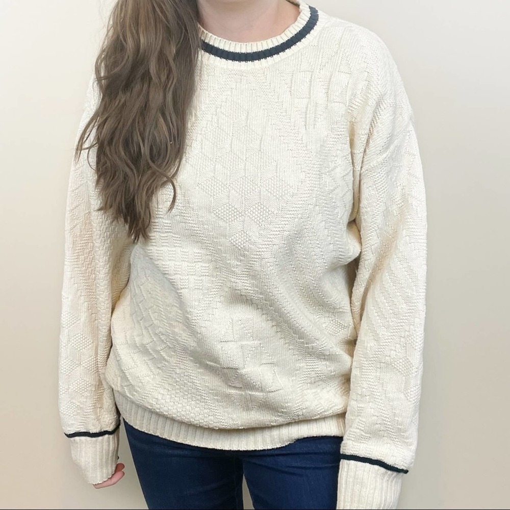 Lee Sport | Vintage White Knit Chunky Sweater Crewneck Medium Oversized Grandpa